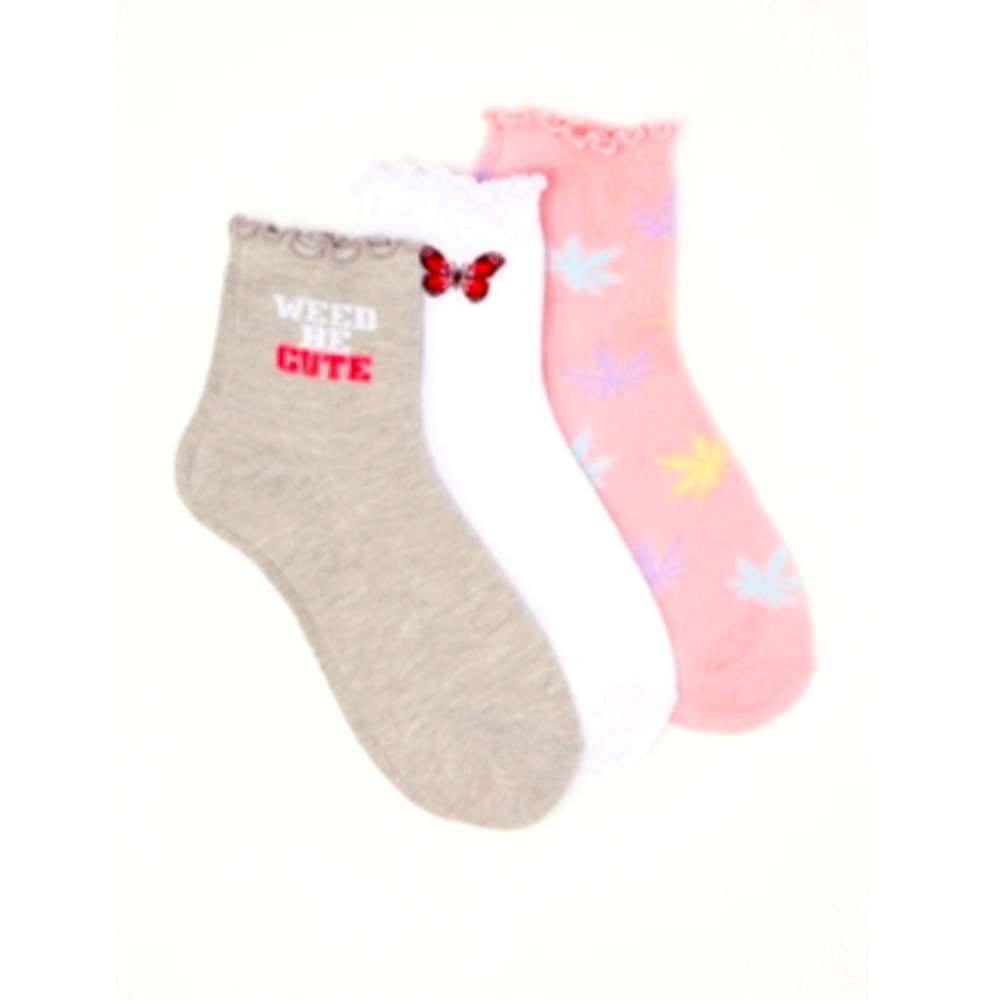 3 Pack Cannabis Leaf Butterfly Ankle Crew Socks